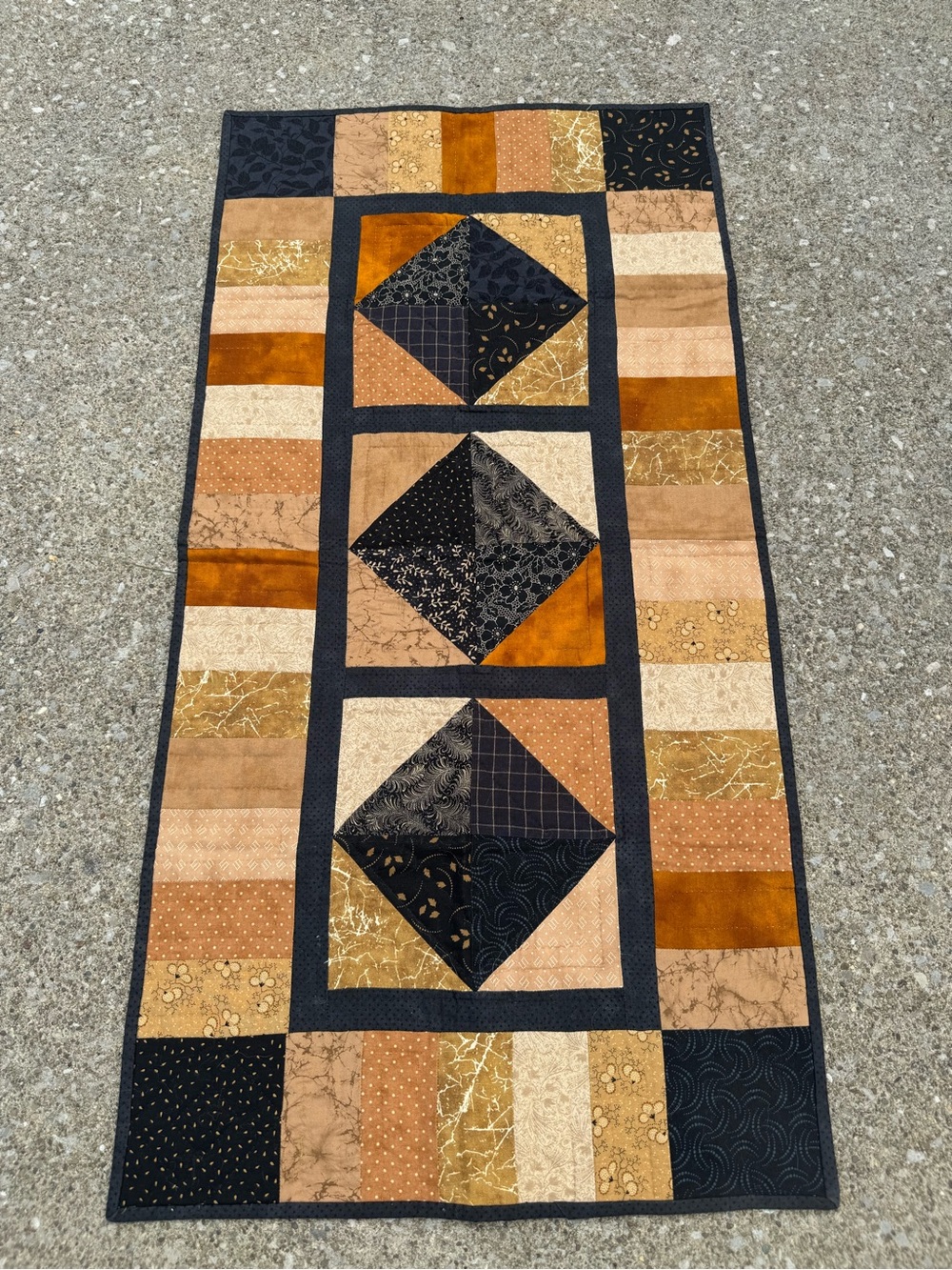 Handmade Black and Brown Patchwork Table Runner
